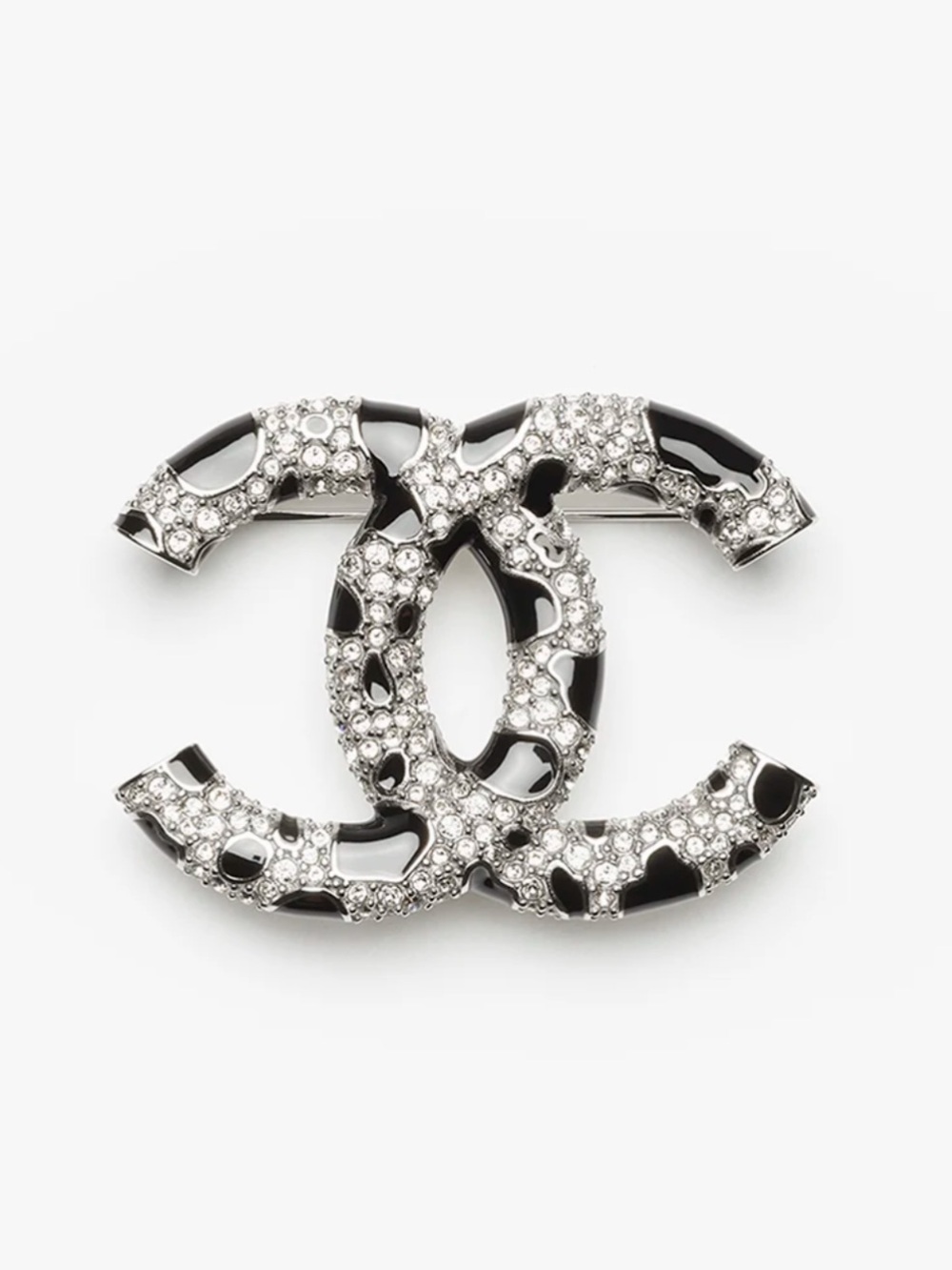 CHANEL Metiers D’Art 2026 Black and Silver Crystal Rhinestones CC Logo Brooch